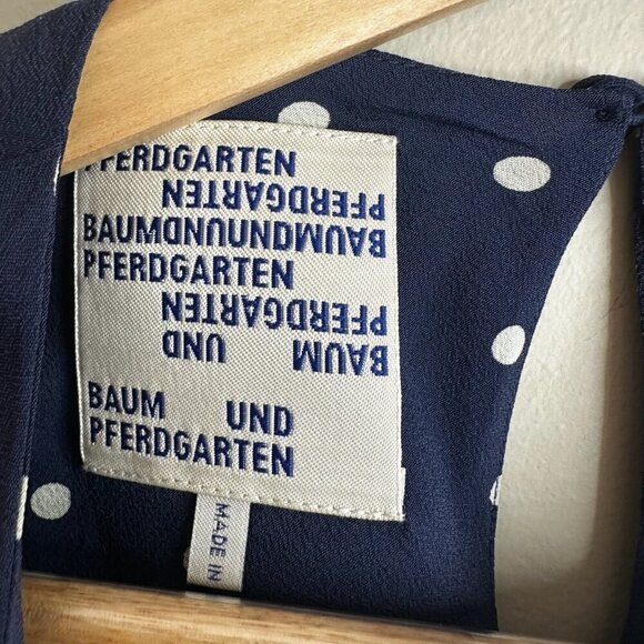 Baum Und Pferdgarten Midi Dress Sz 36 Navy Blue Polka Dot Sleeveless Silk Blend - Picture 11 of 16
